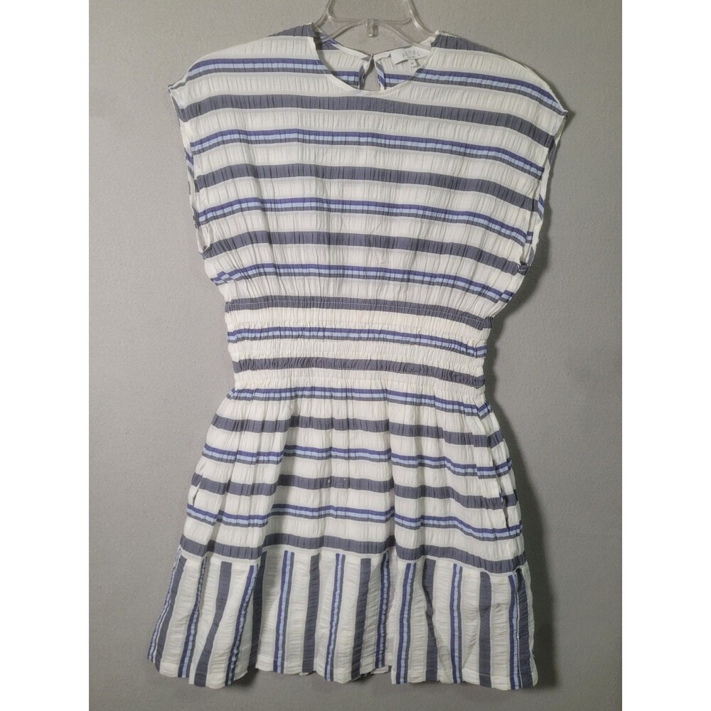 Pearl By Lela Rose Short Dress Womens M Blue White Striped Pockets Summer Dress